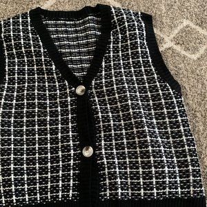 Duwnie - Button-Up Balloon-Sleeve Blouse / Patterned Button-Up Knit Vest [Vest -